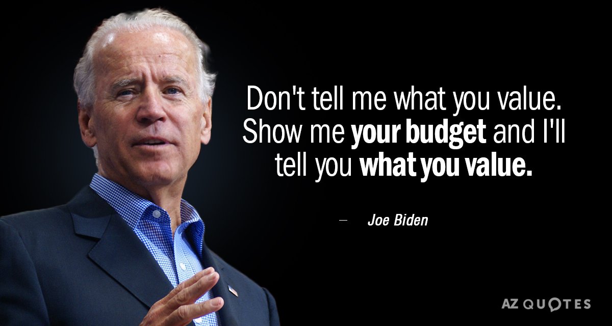 Joe Biden quote: Don't tell me what you value. Show me your budget and I'll tell...