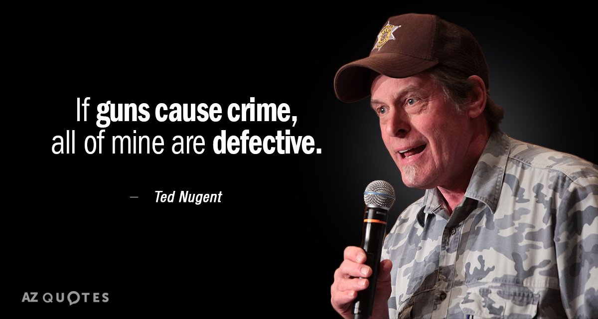 Ted Nugent quote: If guns cause crime, all of mine are defective.