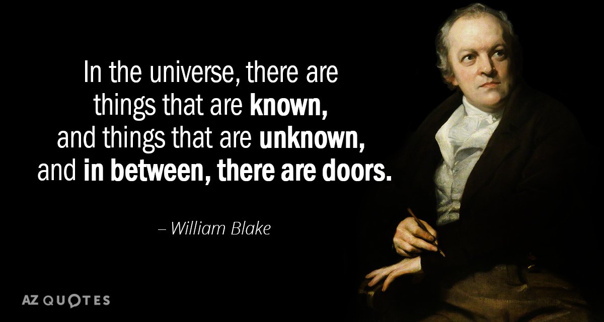 William Blake quote: In the universe, there are things that are known, and things that are...