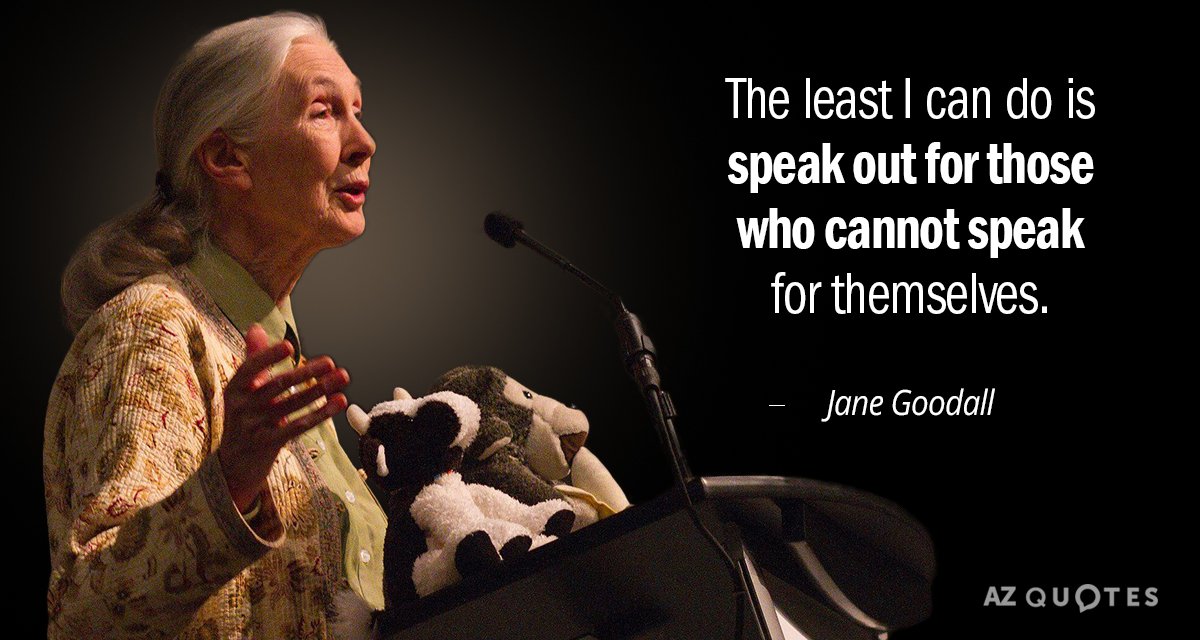 Jane Goodall quote: The least I can do is speak out for those who cannot speak...