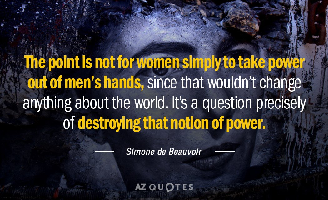 Simone de Beauvoir quote: The point is not for women simply to take power out of...