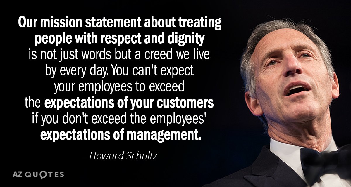 Howard Schultz quote: Our mission statement about treating people with respect and dignity is not just...