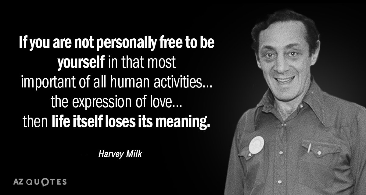 Harvey Milk quote: If you are not personally free to be yourself in that most important...