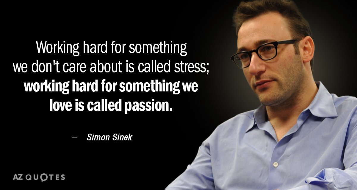 Simon Sinek quote: Working hard for something we don't care about is called stress; working hard...