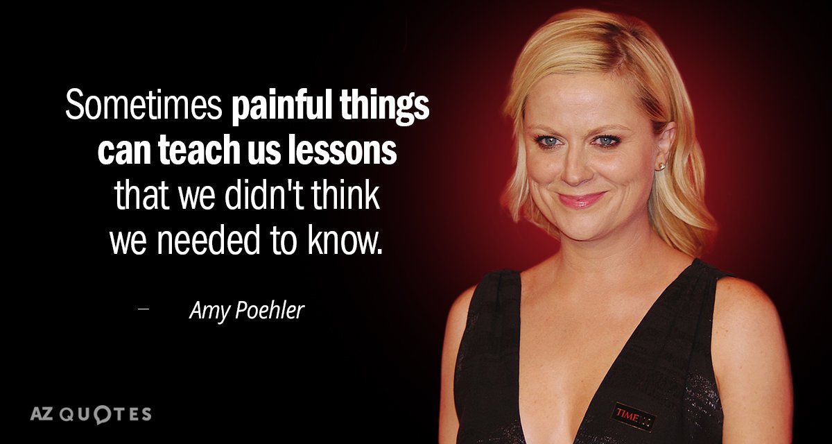 Amy Poehler quote: Sometimes painful things can teach us lessons that we didn't think we needed...