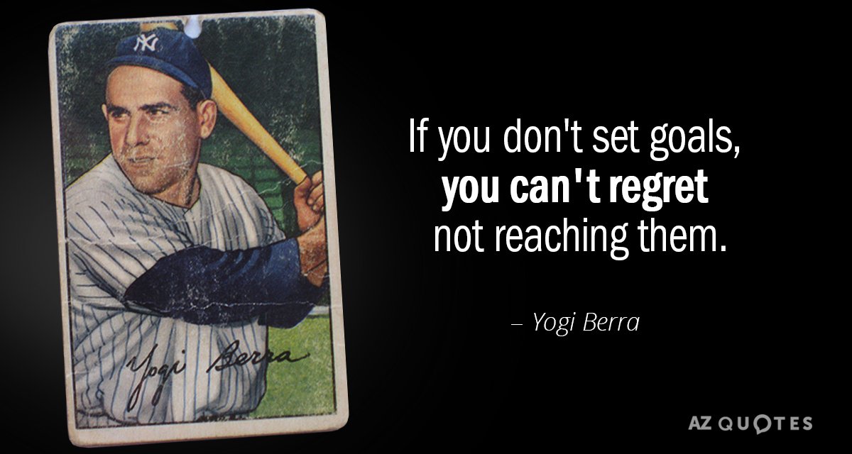 Yogi Berra quote: If you don't set goals, you can't regret not reaching them.