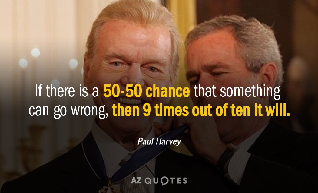 Paul Harvey quote: If there is a 50-50 chance that something can go wrong, then 9...