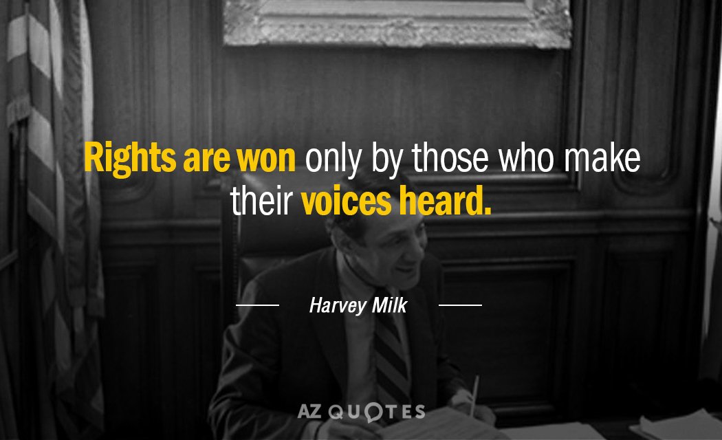Harvey Milk quote: Rights are won only by those who make their voices heard.
