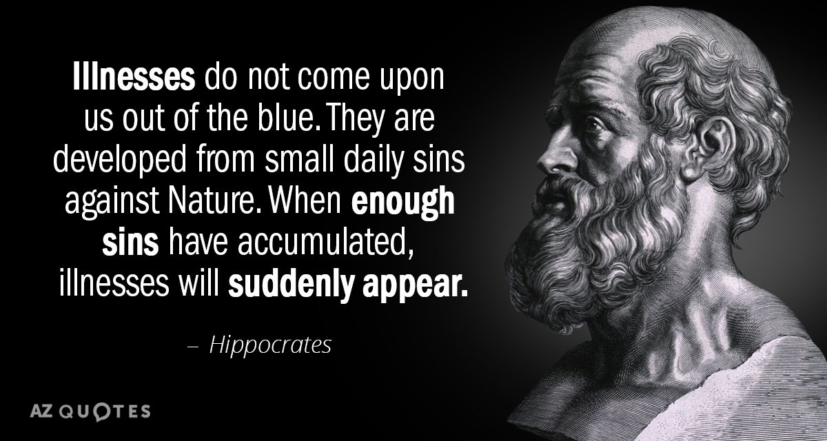 Hippocrates quote: Illnesses do not come upon us out of the blue. They are developed from...