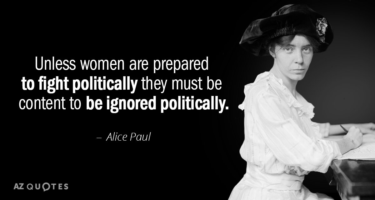 Alice Paul quote: Unless women are prepared to fight politically they must be content to be...
