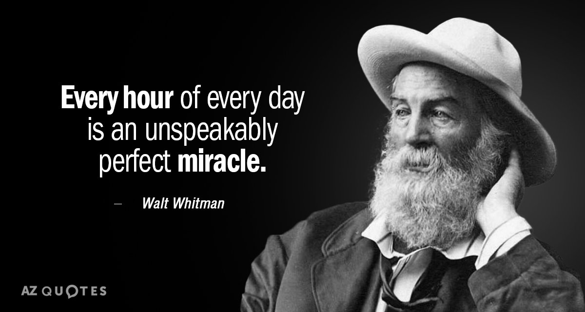 Walt Whitman quote: Every hour of every day is an unspeakably perfect miracle.